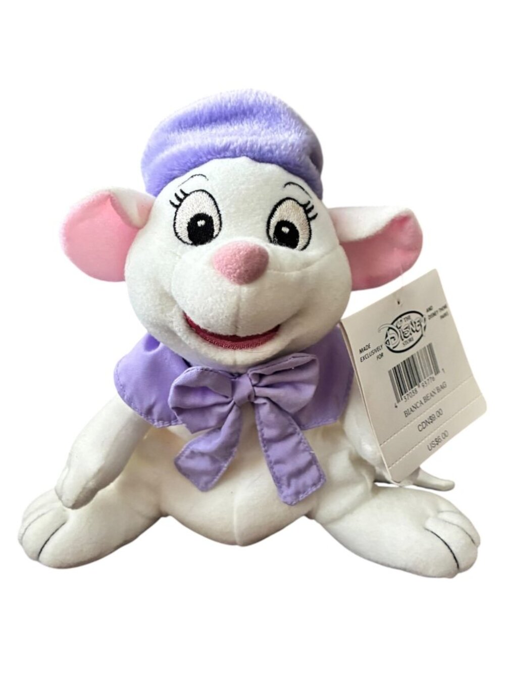 Disney‎ Bianca Bean Bag Plush From The Rescuers With Tags Purple Hat & Bow